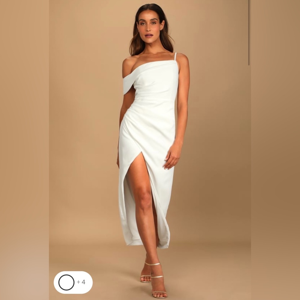 Lulu’s Asymmetrical White Off/One Shoulder Midi Dress - Size Large